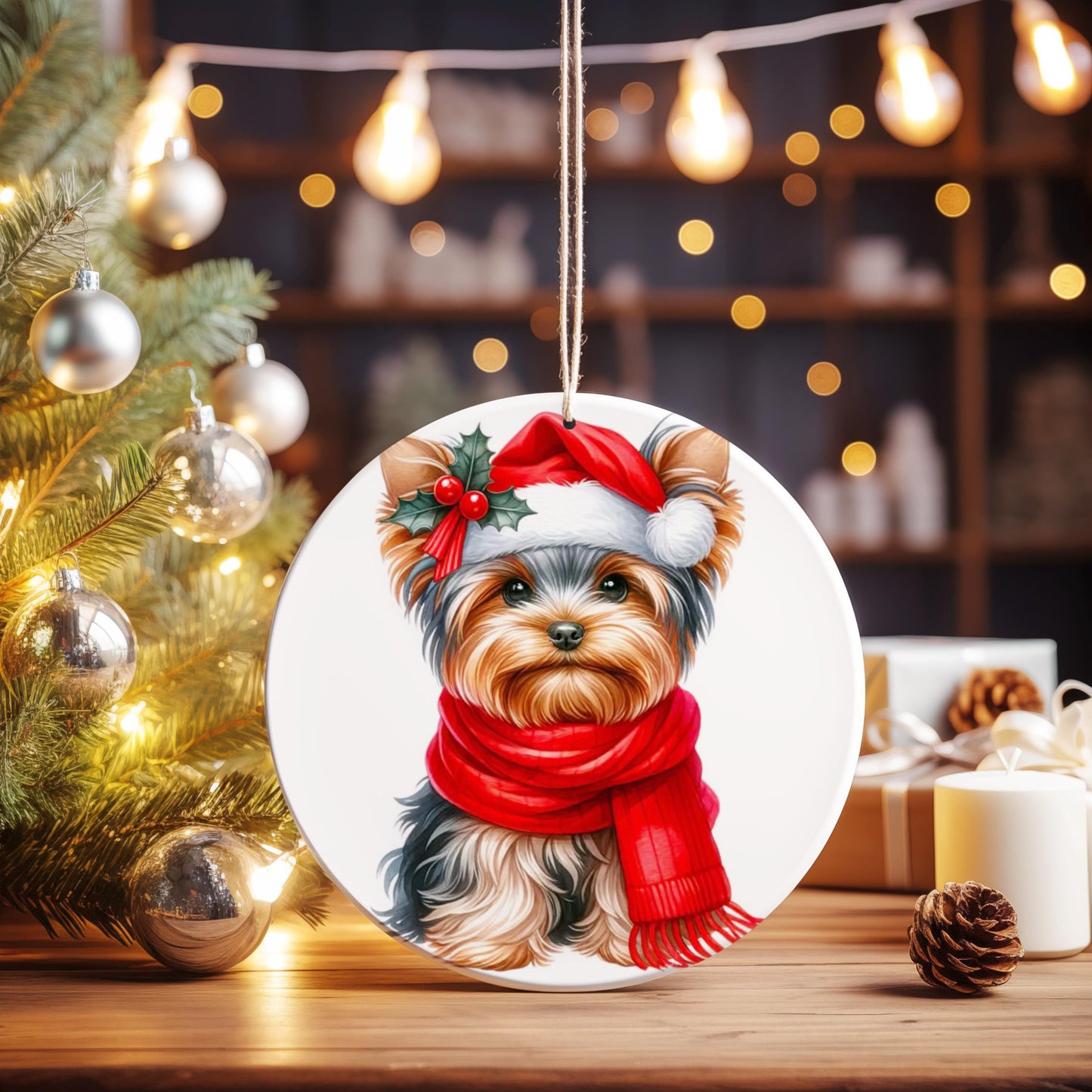 Personalised Yorkshire Terrier Christmas Ornament: Sublimation Print Metal Bauble