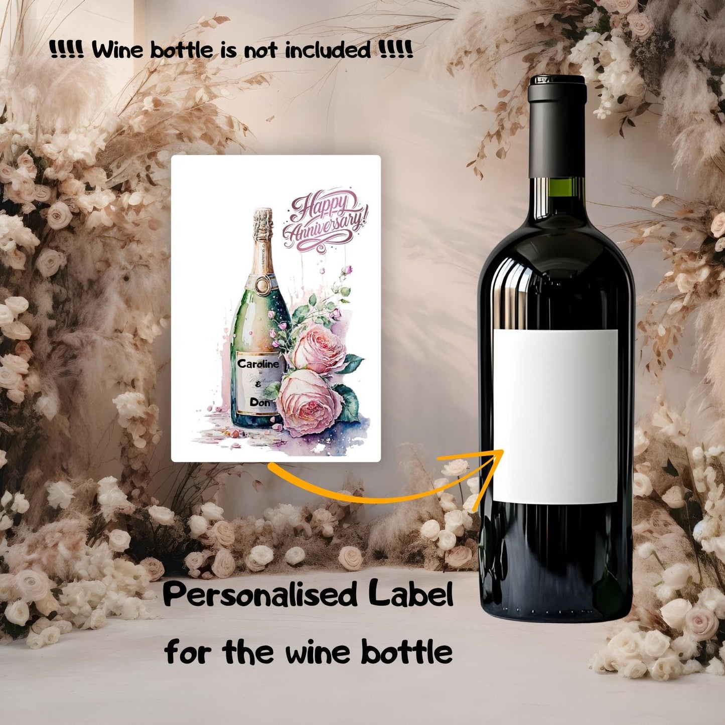 Personalised Champagne Wooden Wine Gift Box. Custom Printed Wedding Christmas, Valentines, Anniversary Engagement Gift