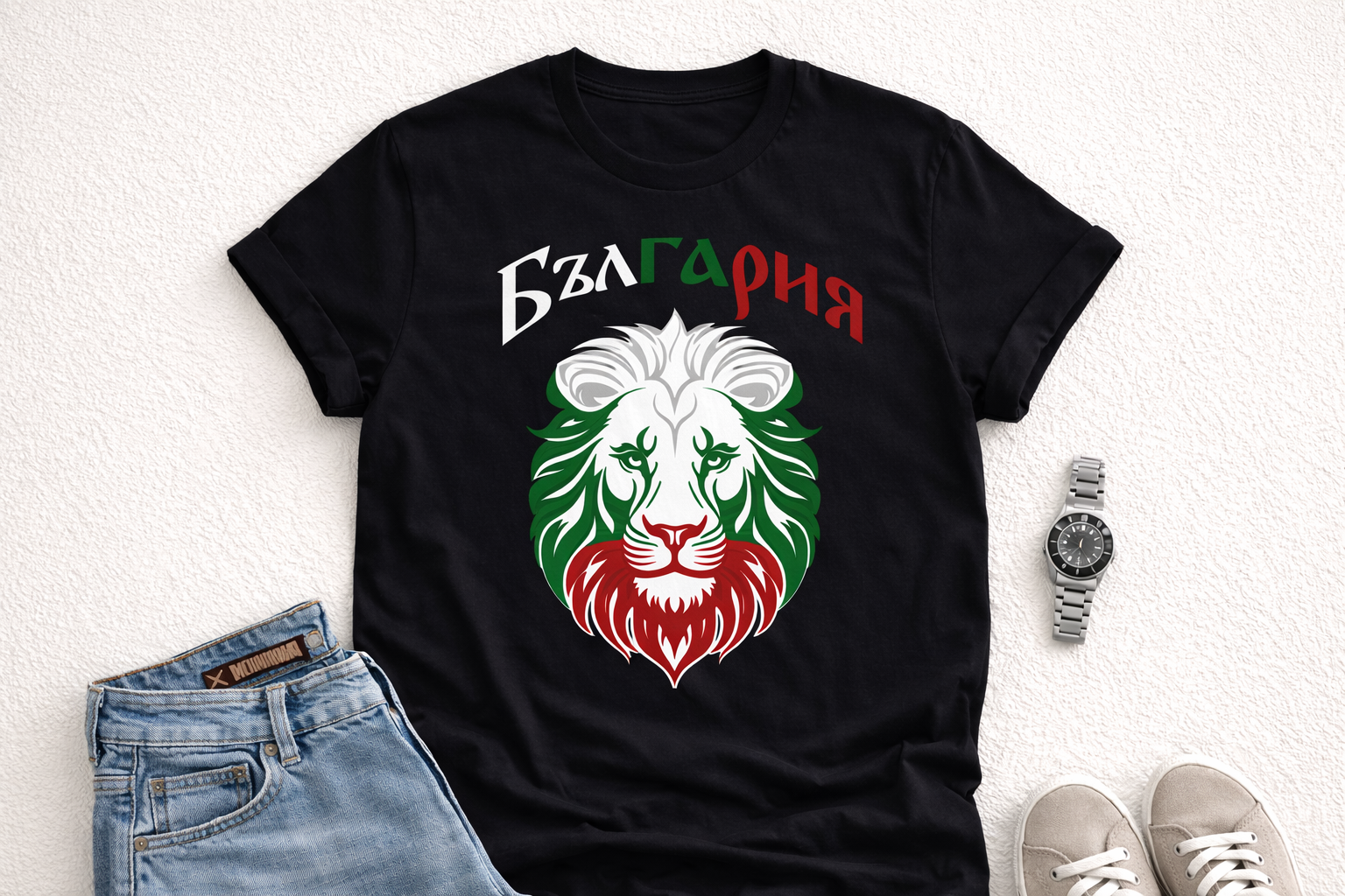 Тениска с български лъв в цветовете на българското знаме и надпис България