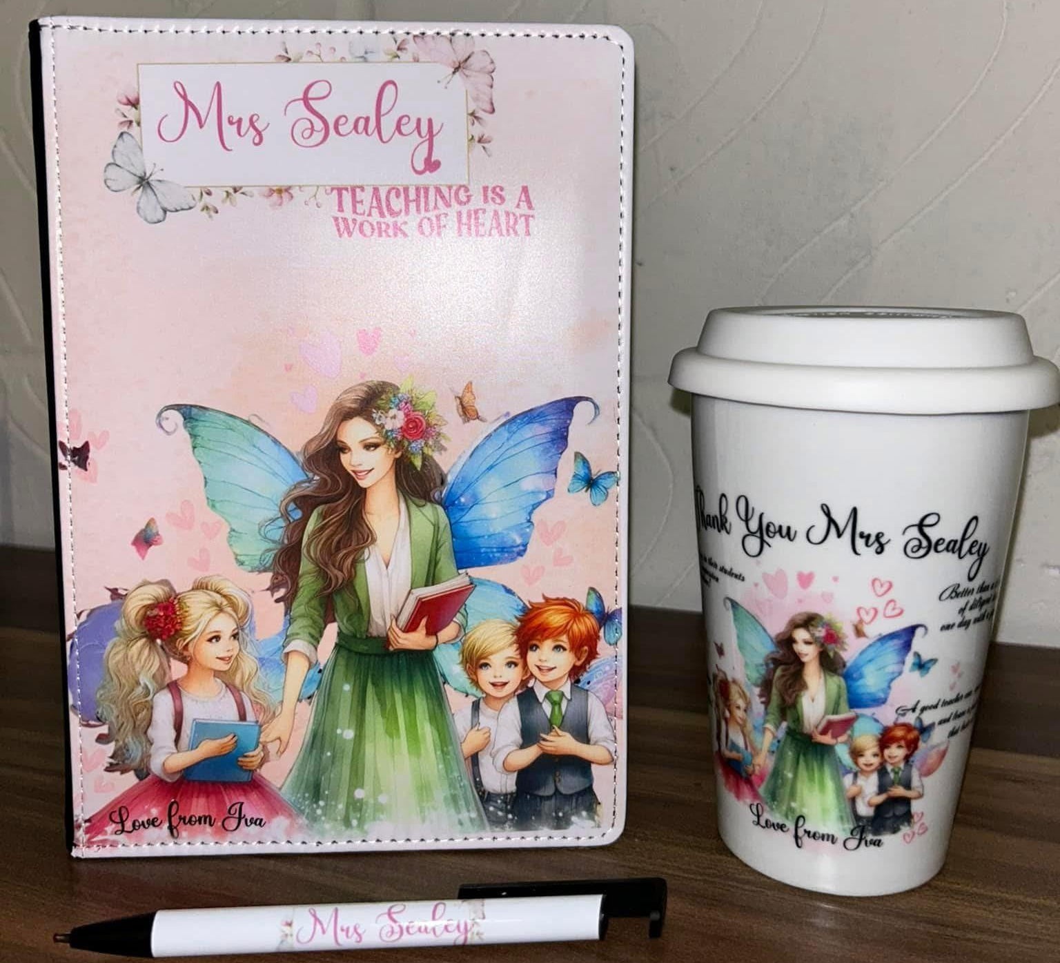 Personalised Teacher Gift Set – Custom Notebook,Custom Pen & Custom Travel Mug – Custom Name