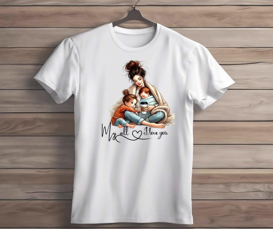 Personalized Mom T Shirt, Mother & Children Illustration, Custom Names Available, new mum ,new born baby boy