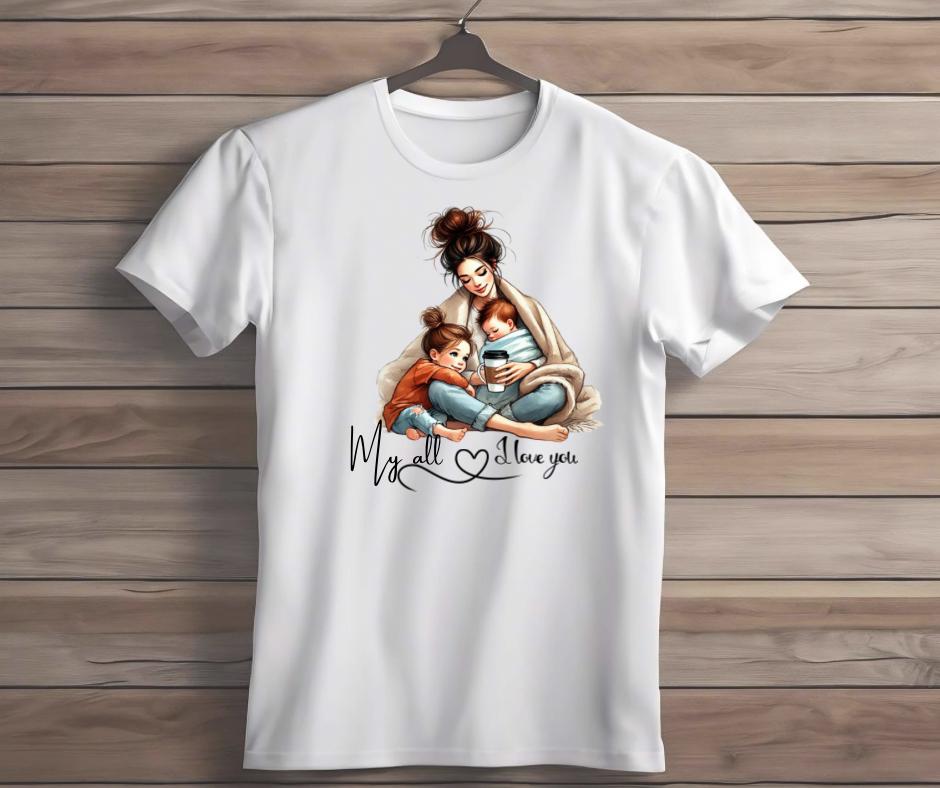 Personalised Mom T-Shirt | Mother & Children Illustration | Custom Names | New Mum Newborn Baby Gift | Unique Mother's Day Present