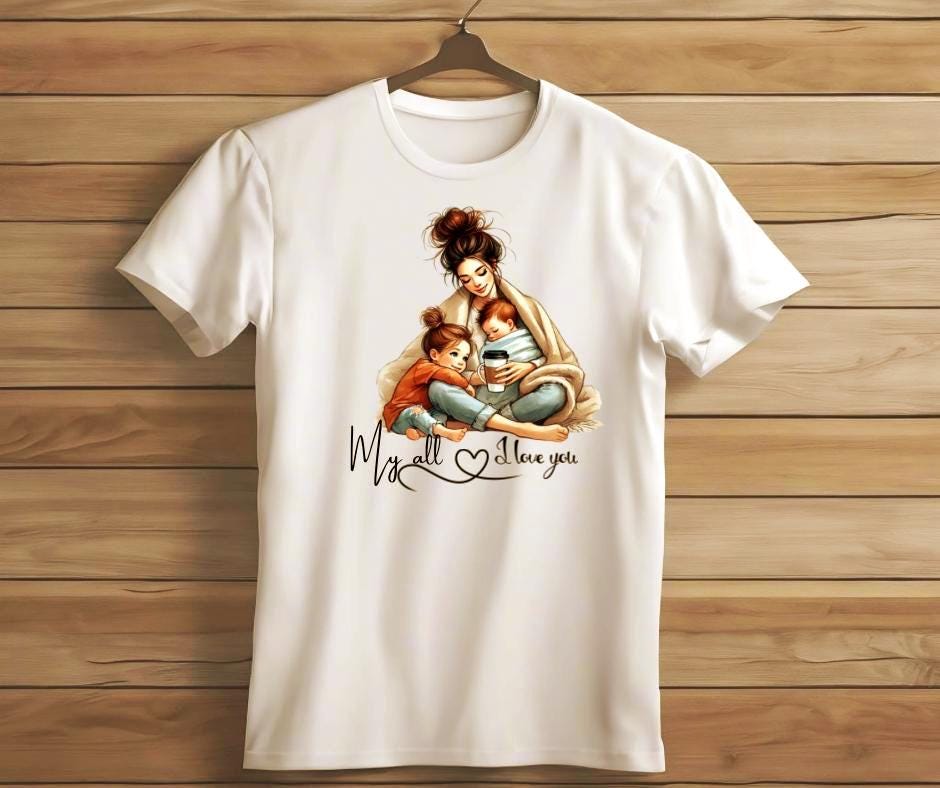 Personalized Mom T Shirt, Mother & Children Illustration, Custom Names Available, new mum ,new born baby boy