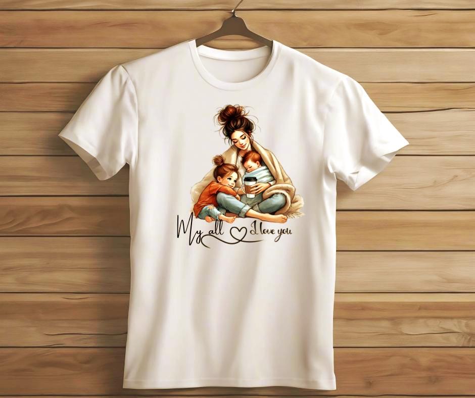 Personalised Mom T-Shirt | Mother & Children Illustration | Custom Names | New Mum Newborn Baby Gift | Unique Mother's Day Present