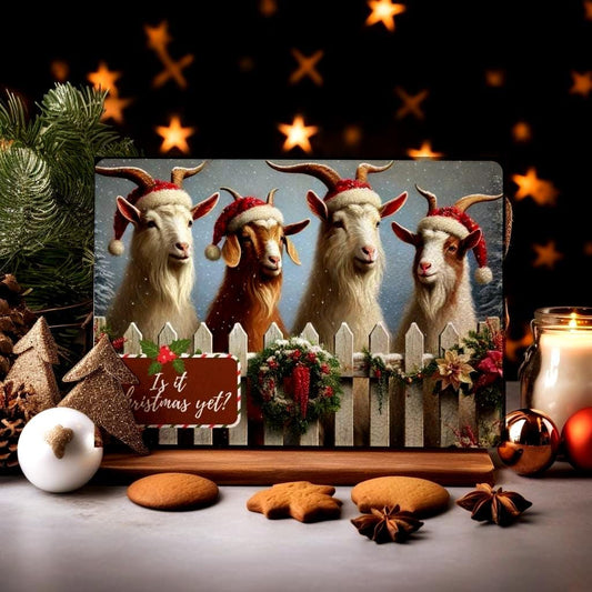 Christmas Goats Glass Cutting Board: Holiday Serving Tray