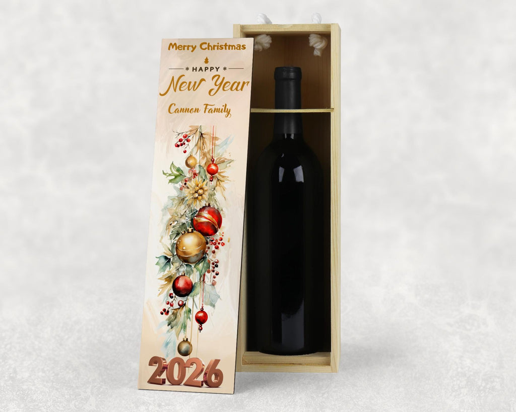 Personalised Champagne Wooden Wine Gift Box. Custom Printed Wedding Christmas, Valentines, Anniversary Engagement Gift