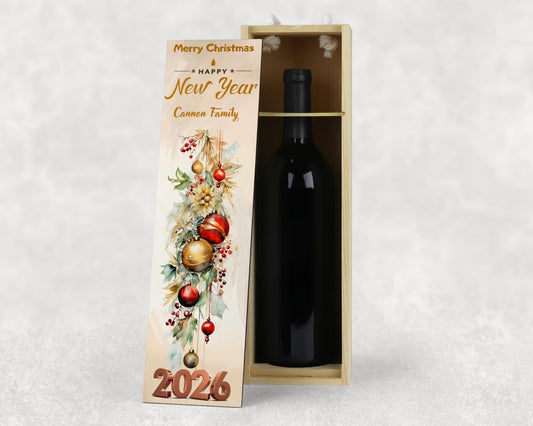 Personalised Champagne Wooden Wine Gift Box. Custom Printed Wedding Christmas, Valentines, Anniversary Engagement Gift