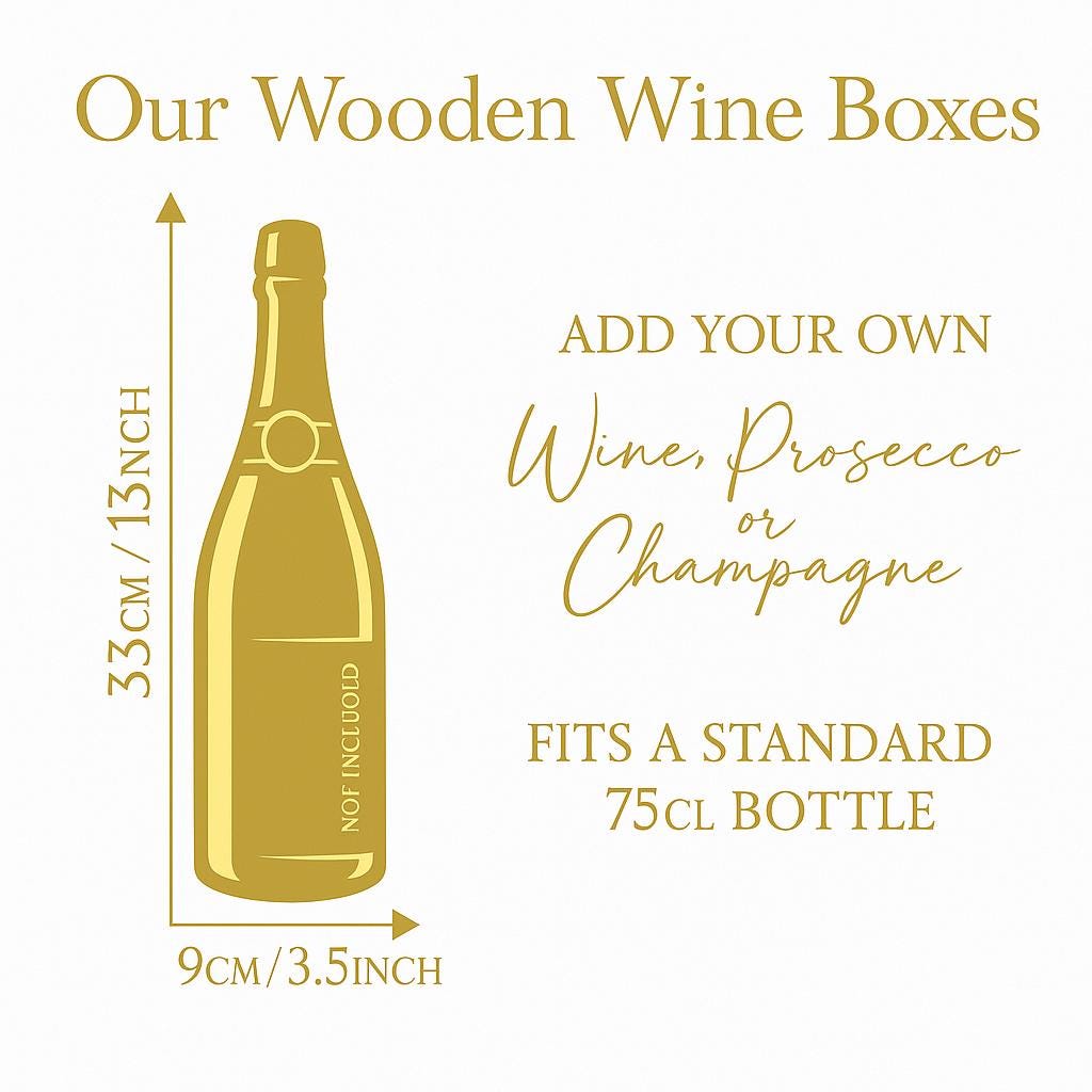 Personalised Champagne Wooden Wine Gift Box. Custom Printed Wedding Christmas, Valentines, Anniversary Engagement Gift