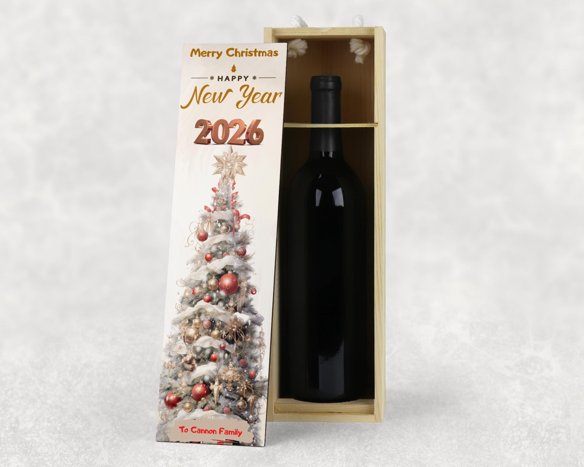 Personalised Champagne Wooden Wine Gift Box. Custom Printed Wedding Christmas, Valentines, Anniversary Engagement Gift