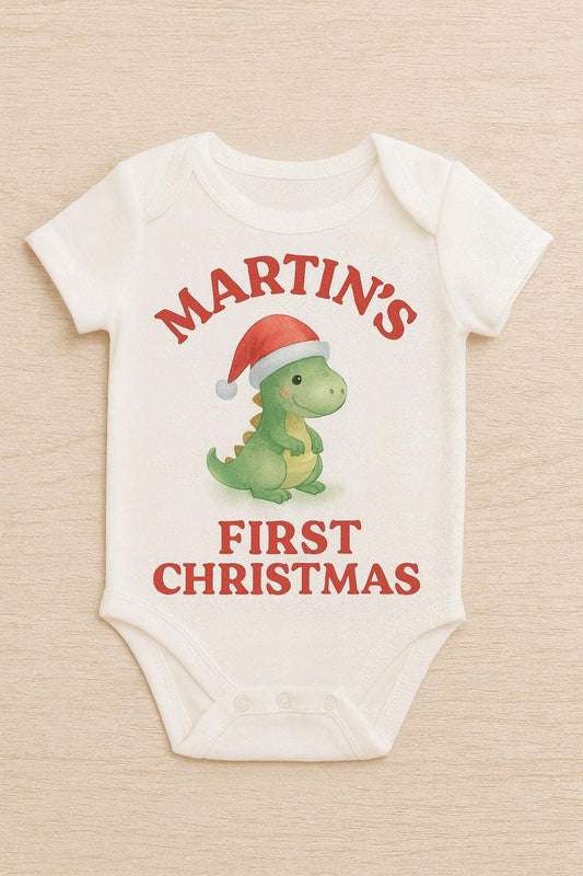 My First Christmas Baby Onesie: Reindeer, Santa, or Dino Design