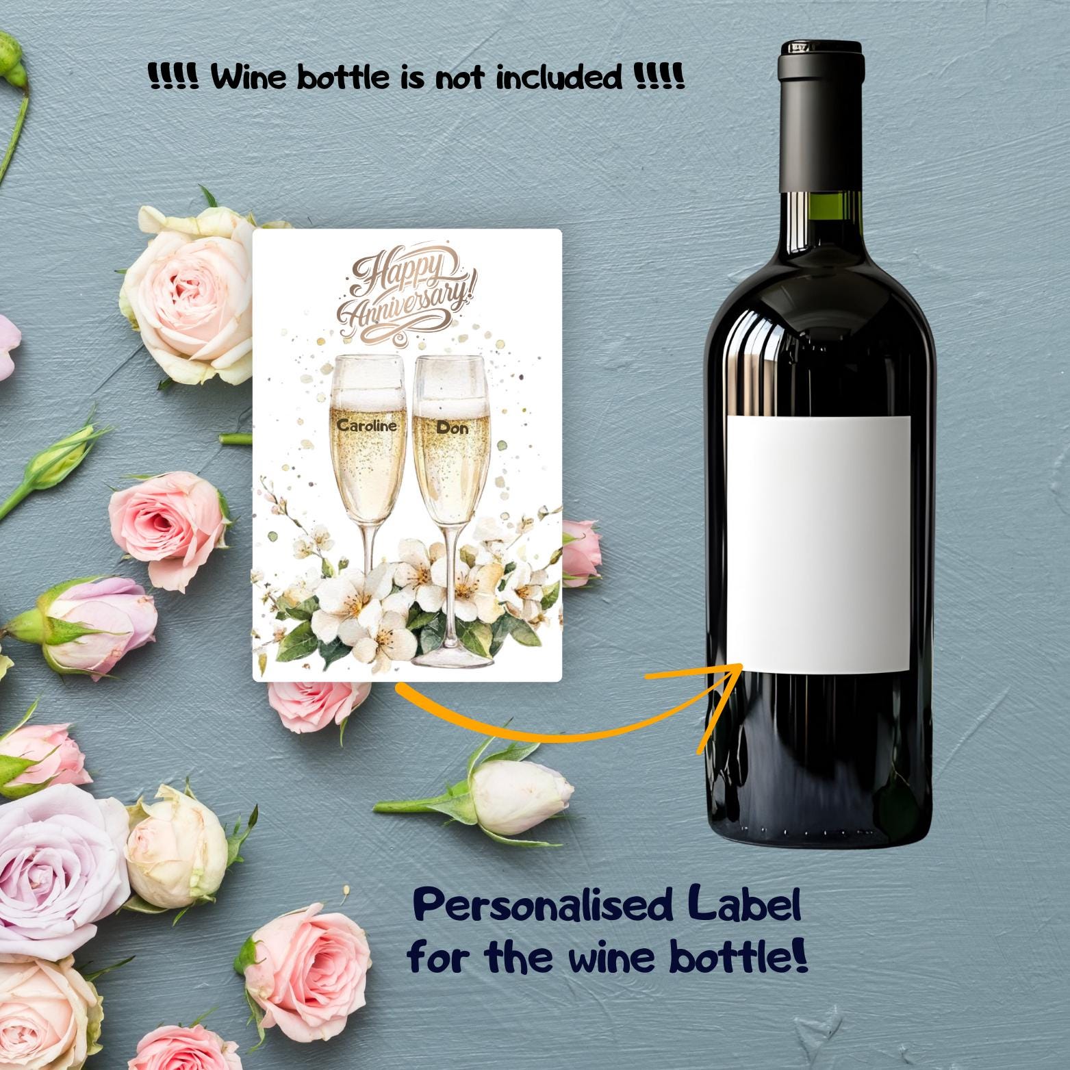 Personalised Champagne Wooden Wine Gift Box. Custom Printed Wedding Christmas, Valentines, Anniversary Engagement Gift