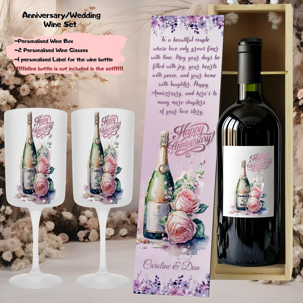 Personalised Champagne Wooden Wine Gift Box. Custom Printed Wedding Christmas, Valentines, Anniversary Engagement Gift