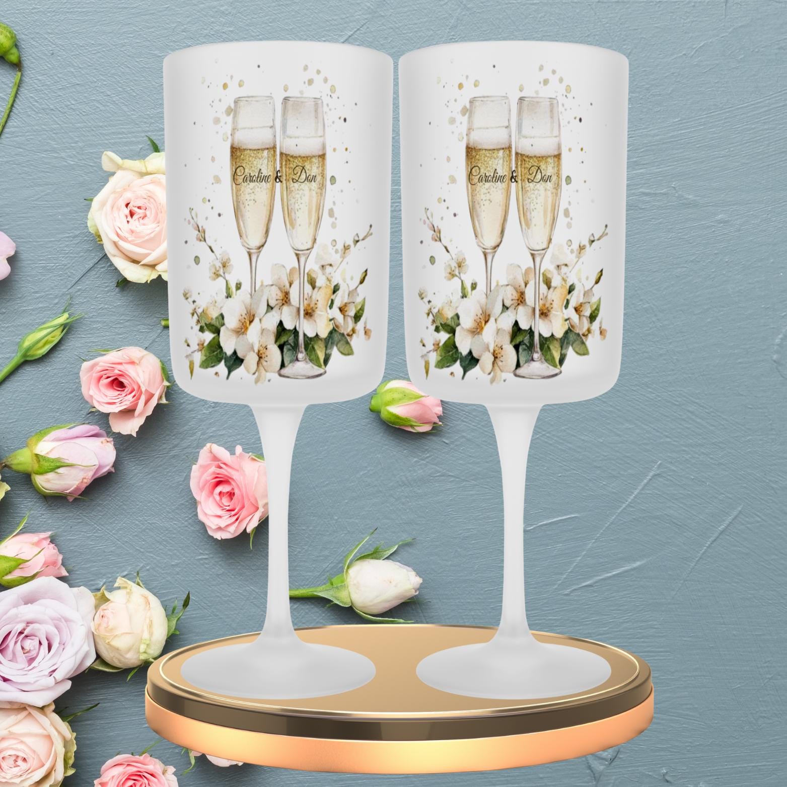 Personalised Champagne Wooden Wine Gift Box. Custom Printed Wedding Christmas, Valentines, Anniversary Engagement Gift