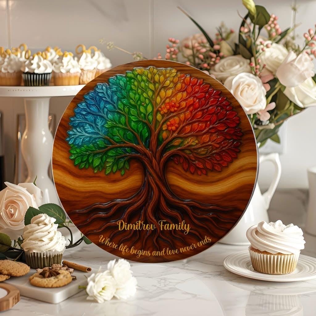 Family Tree Personalised Glass Cutting Board Custom Name Kitchen Board Family Gift for Mum Nana Housewarming or Anniversary Present