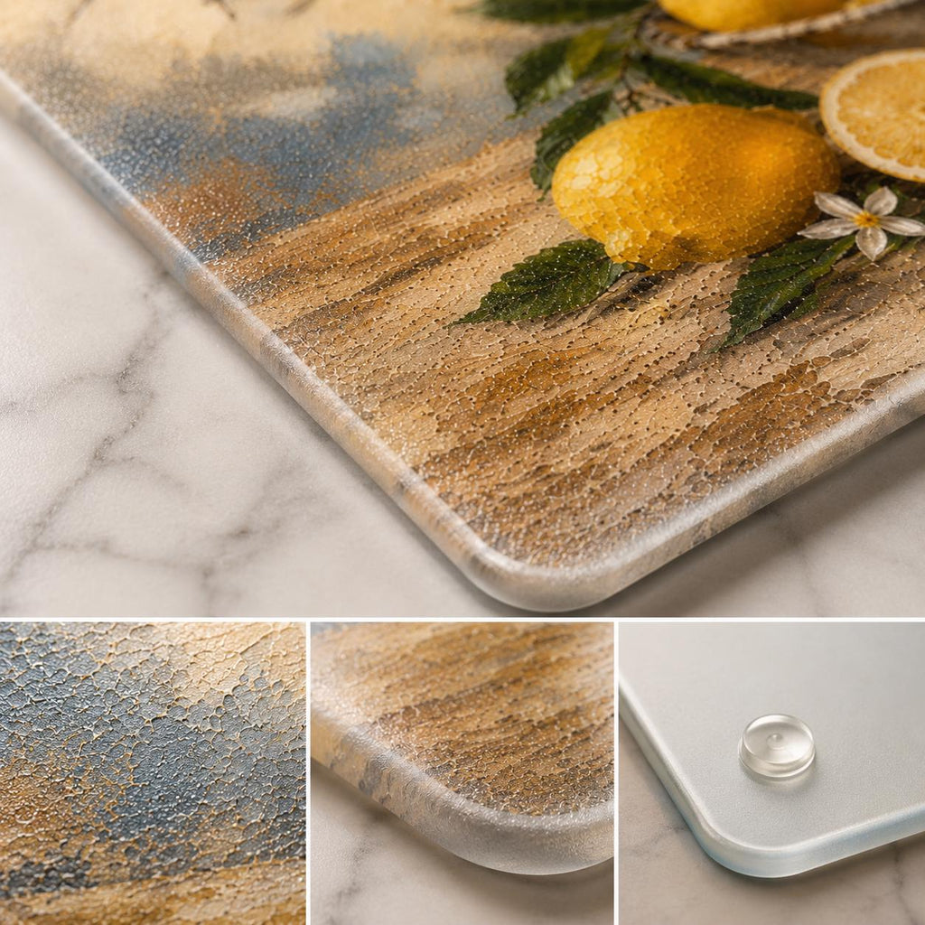 Personalised Amalfi Lemon Tempered Glass Cutting Board, Custom Kitchen Decor