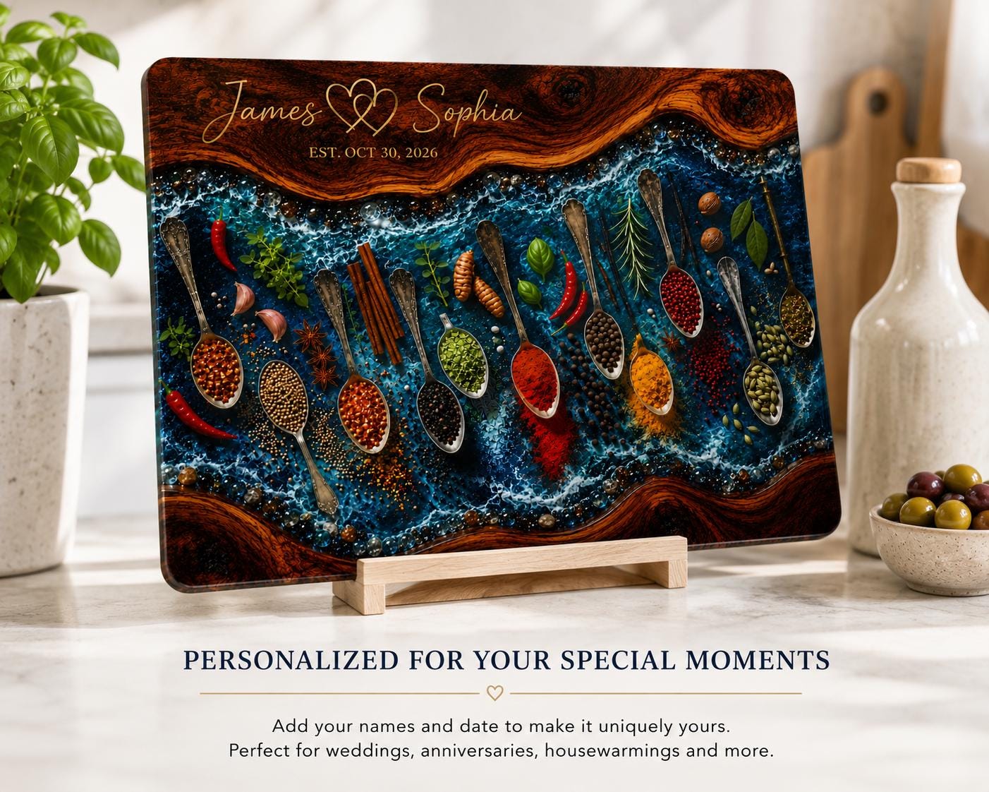 Personalised Epoxy Resin Glass Cutting Board | Spice Kitchen Decor | Custom Wedding, Anniversary & Housewarming Gift