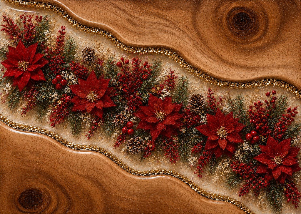 Personalized Christmas Glass Cutting Board | Tempered Glass Poinsettia Kitchen Gift | Holiday Worktop Saver | Rustic Christmas Decor