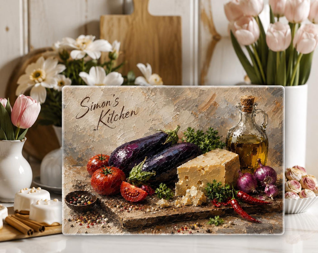 Personalized Glass Cutting Board, Custom Tempered Glass Chopping Board, Kitchen Name Sign, Housewarming Wedding Gift