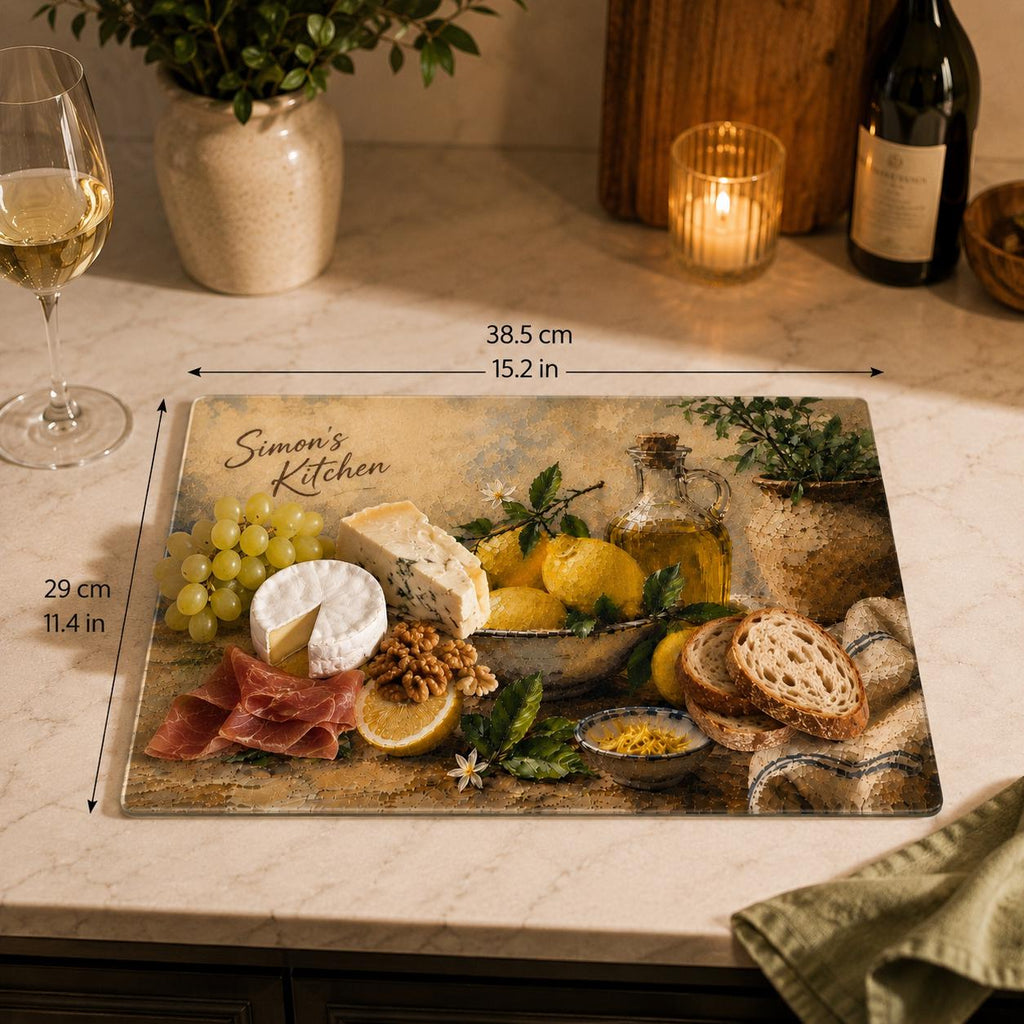 Personalised Amalfi Lemon Tempered Glass Cutting Board, Custom Kitchen Decor