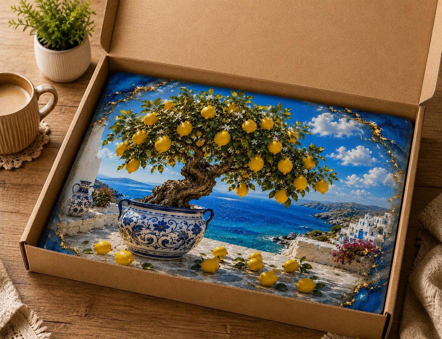 Personalized Lemon Tree Glass Cutting Board, Mediterranean Coastal Kitchen Decor, Custom Name Chopping Board, Housewarming Gift