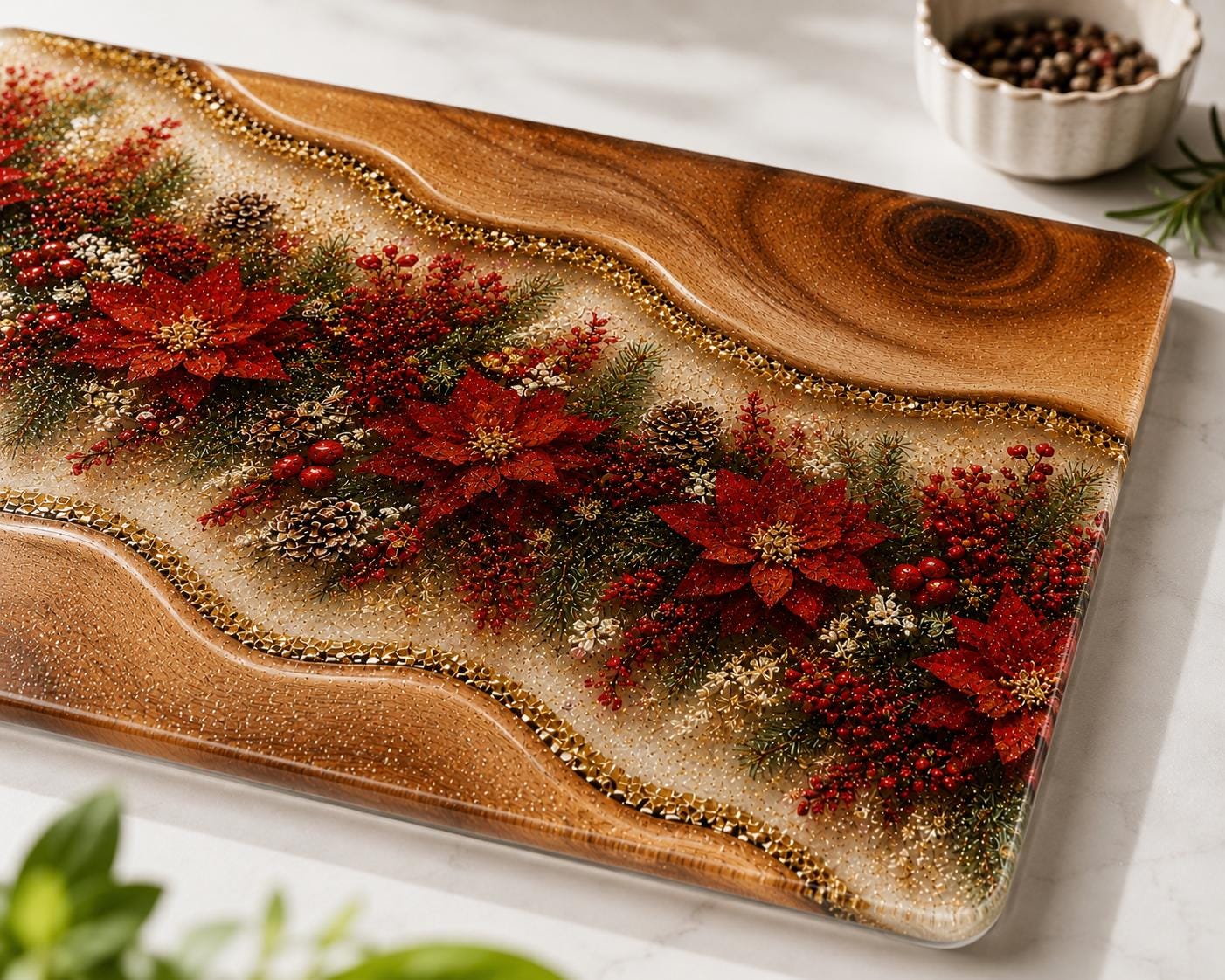 Personalized Christmas Glass Cutting Board | Tempered Glass Poinsettia Kitchen Gift | Holiday Worktop Saver | Rustic Christmas Decor