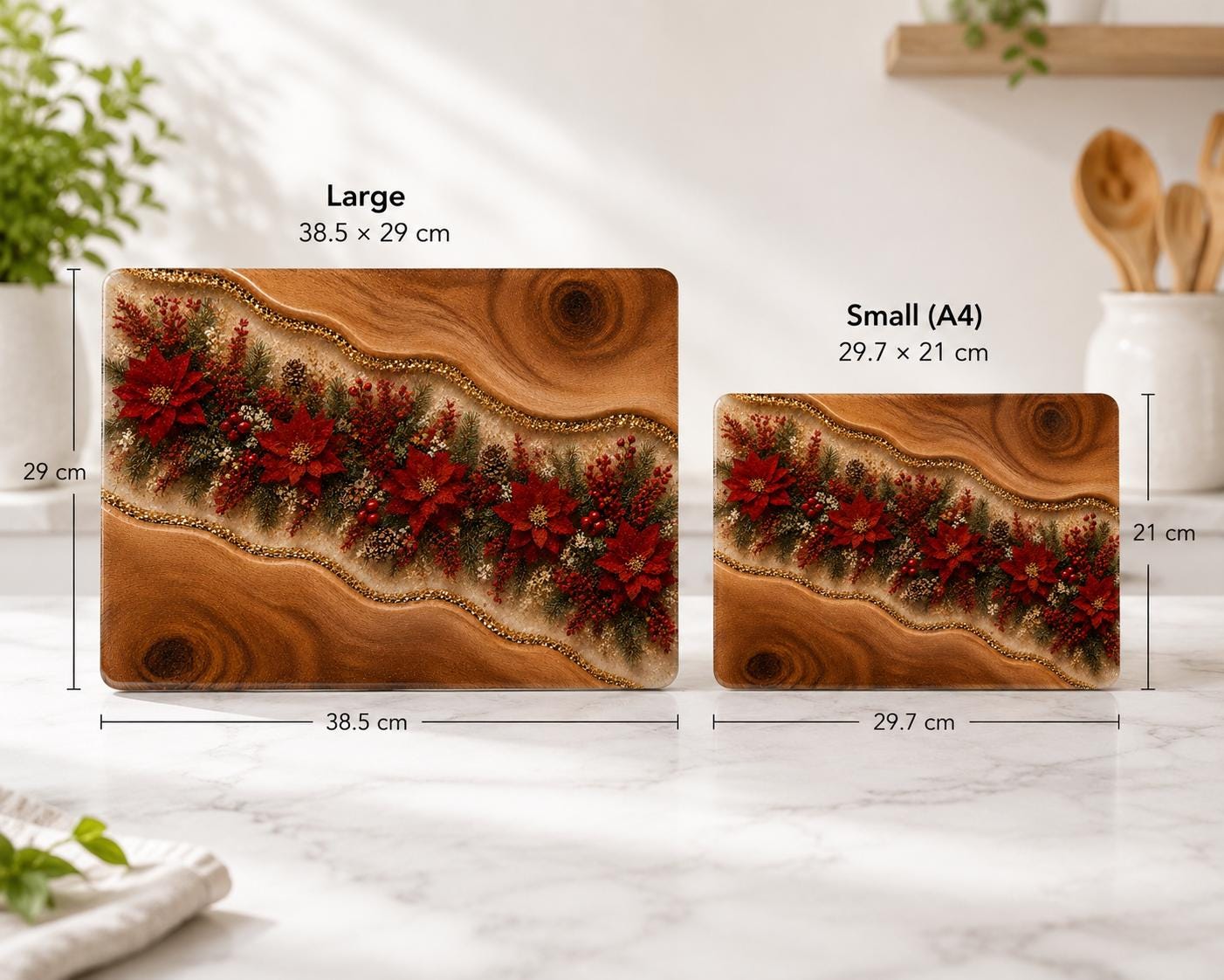 Personalized Christmas Glass Cutting Board | Tempered Glass Poinsettia Kitchen Gift | Holiday Worktop Saver | Rustic Christmas Decor