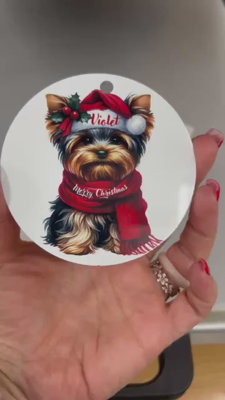 Personalised Yorkshire Terrier Christmas Ornament: Sublimation Print Metal Bauble