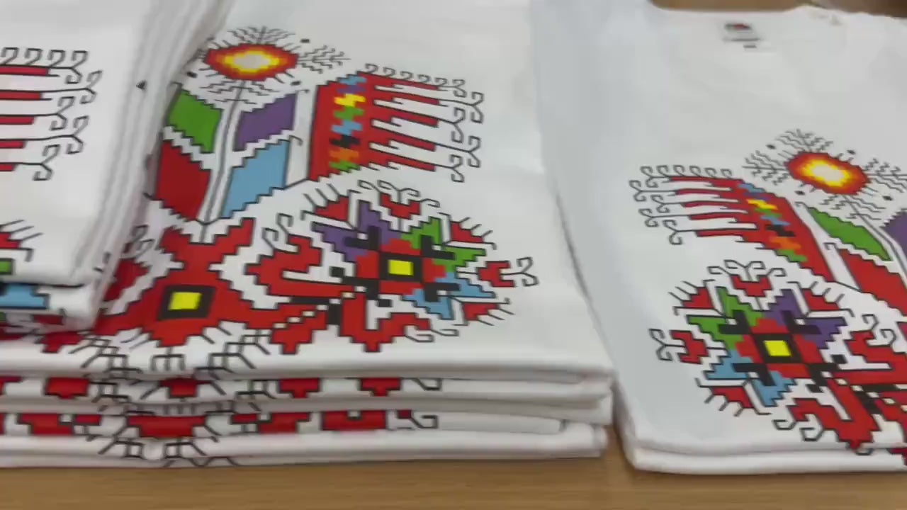 Bulgarian Folk T-Shirt | Unisex White Cotton Tee | Traditional Red Design | DTF Print | Men Women XS-4XL